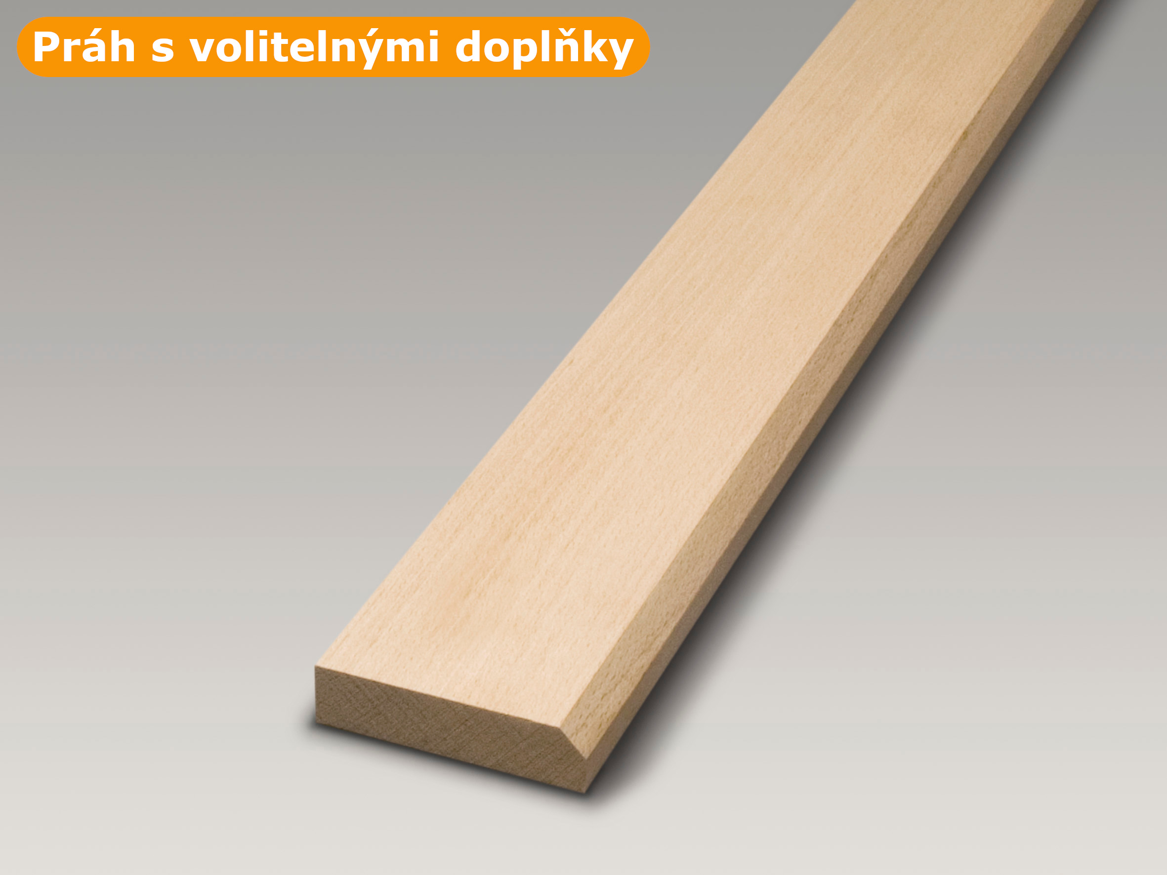 Práh - bukový, šikmá hrana, délka 80 cm, šířka 8 cm, tloušťka 2 cm - s doplňky